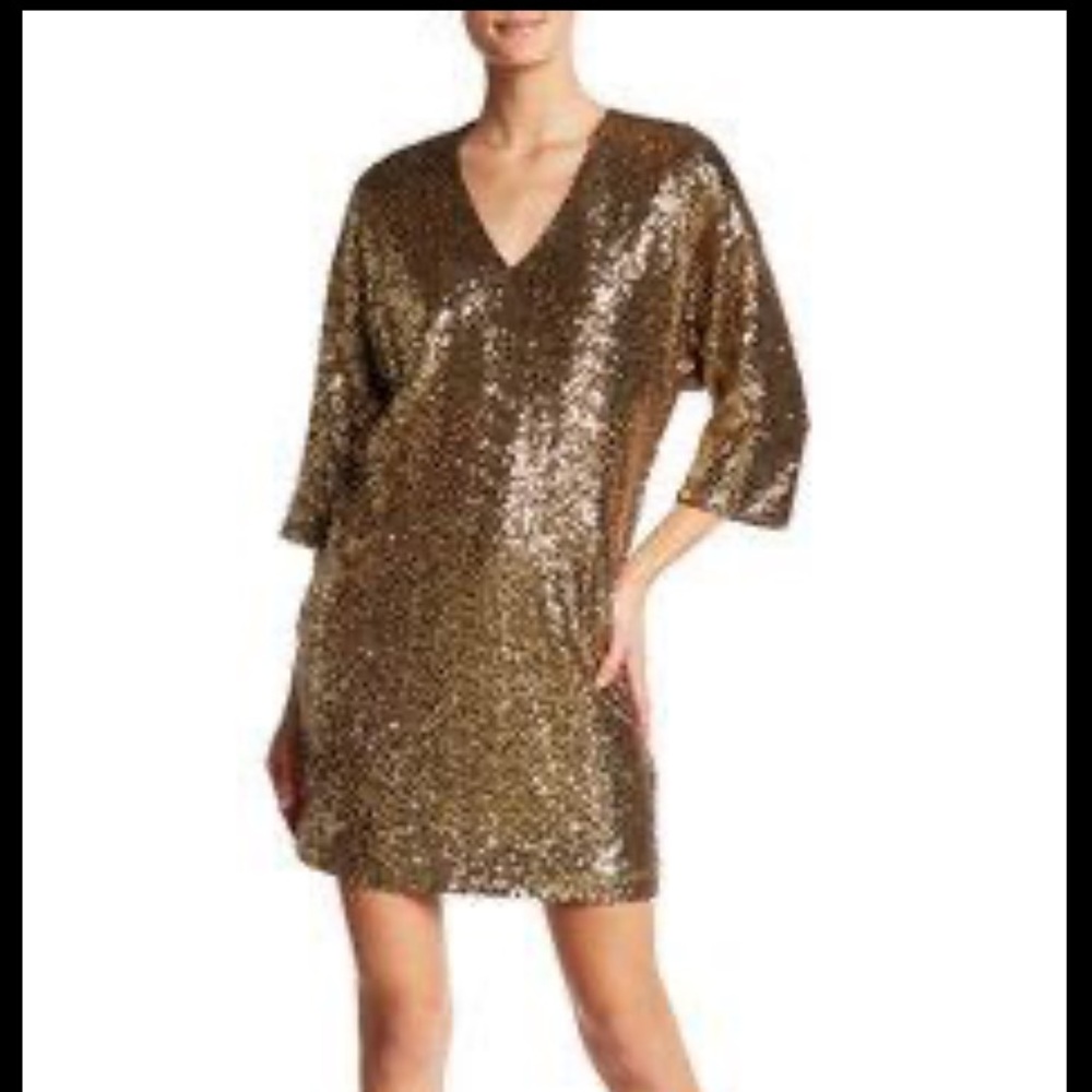 Thacker Liya Sequin Tunic Dress Gold Size XS